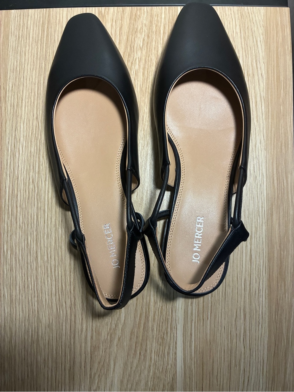 Jo Mercer Black Pointed Toe Slingback Flats